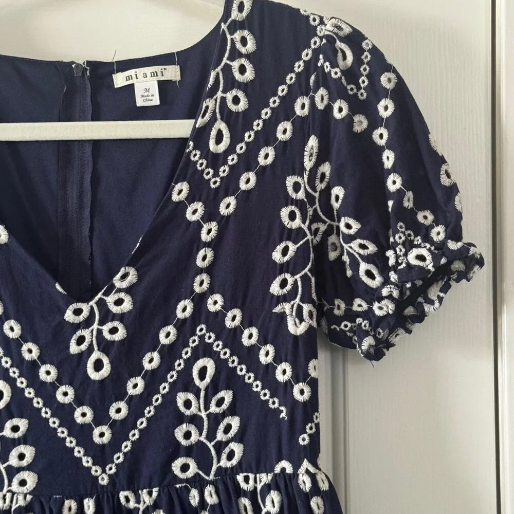 Mi Ami Womens Navy and Cream Dress Size M Medium P3 - Picture 5 of 12